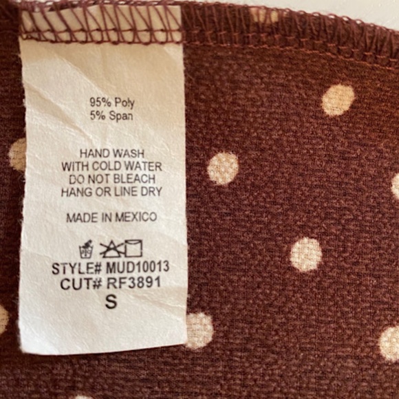 NWOT Women's Brown White Polkadots Long Flare Sleeves Mini dress with Pockets - Picture 8 of 8